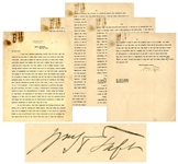 Excellent William Taft Letter Signed Regarding the League of Nations -- ...I am not obsessed by hatred...A good many have been trying to arouse the Jews against the League...